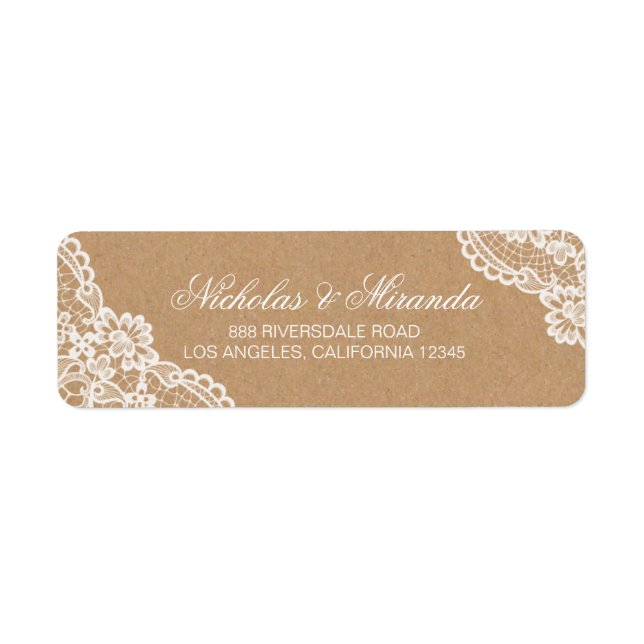 wedding return address labels, lace, kraft (Front)