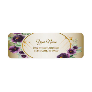 Wedding Return Address Purple Pink Floral Golden