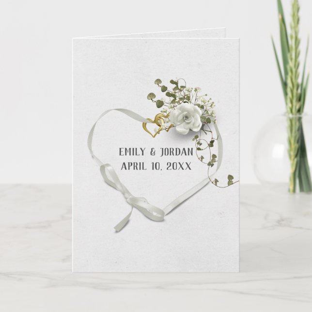 Wedding Ribbon and Gold Heart Rings Card (Front)
