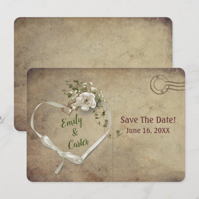 Wedding Ribbon Heart Save the Date (Front/Back)