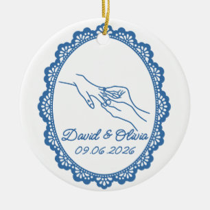 Wedding Ring Couple Names & Date Keepsake Ceramic Ornament