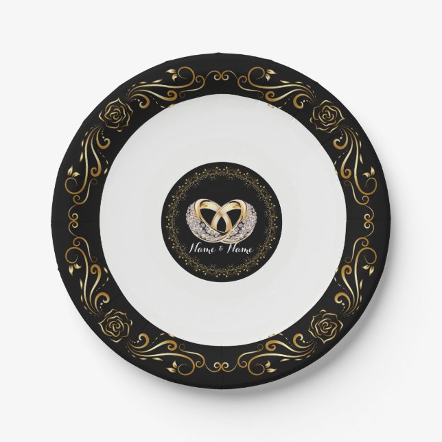 Wedding Ring Custom Name 7" Paper Plates (Front)