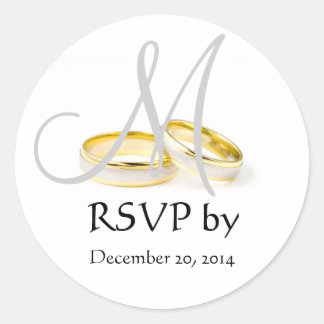 Wedding Ring Monogram RSVP Stickers Grey