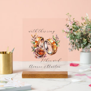 Wedding Rings and Flowers Acrylic Sign