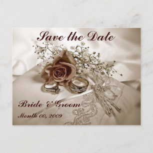 Wedding Rings and Roses Save the Date Postcards