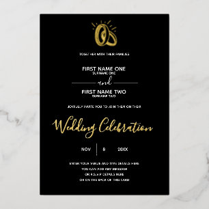 Wedding Rings Black Minimalist Invitation Foil