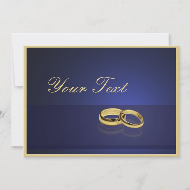 Wedding Rings Blue Invitation Template (Front)