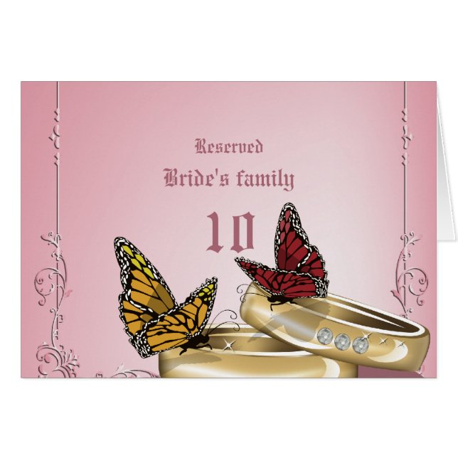 Wedding Rings & Butterflies Weding Table Numbers (Front Horizontal)