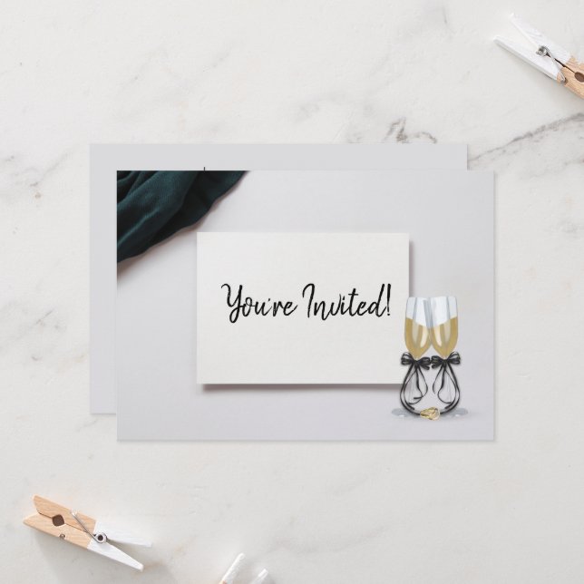 Wedding Rings Champagne Anniversary Party Invite (Front/Back In Situ)