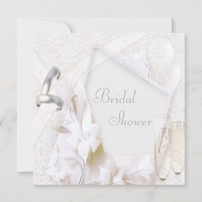 Wedding Rings & Champagne Glasses Bridal Shower Invitation (Front)