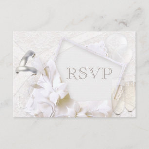 Wedding Rings & Champagne Glasses RSVP Card