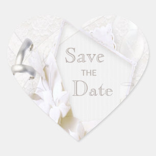 Wedding Rings & Champagne Glasses Save The Date Heart Sticker