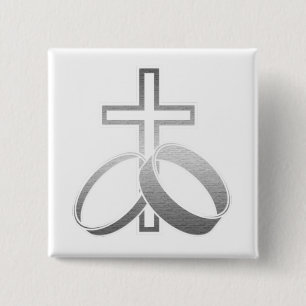 Wedding Rings & Cross for Wedding and Anniversarys 2 Inch Square Button