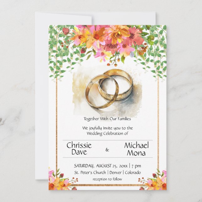 Wedding Rings Elegant White Wedding Invitation (Front)