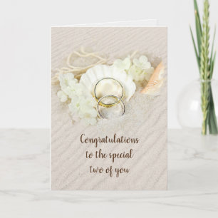 Wedding Rings in Seashell and Sand Card