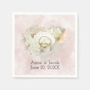 Wedding Rings in Seashell and Sand Heart  Napkin