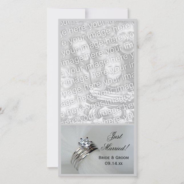 Wedding Rings Just Married Announcement Photo Card (Front)