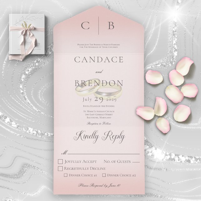 Wedding Rings Modern Blush Dinner All In One Invitation (Creator Uploaded)