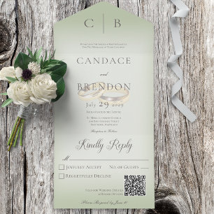 Wedding Rings Modern Sage Green QR Code All In One Invitation