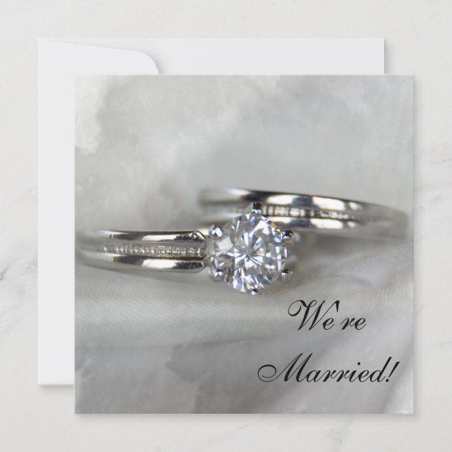 Wedding Rings on Grey Just Married Announcement (Front)