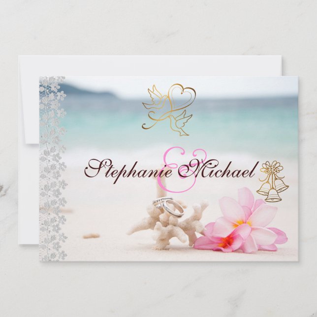 Wedding Rings On The Beach Wedding Invitation (Front)
