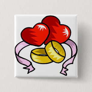 Wedding Rings Under Heart 2 Inch Square Button