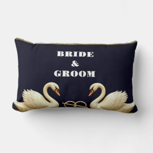 Wedding Rings With Romantic Swan Couple Lumbar Pillow