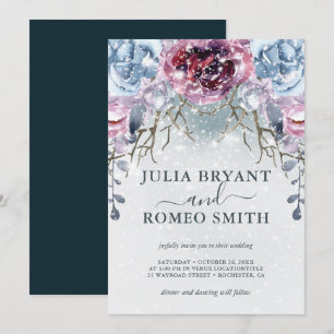 Wedding Romantic Winter Floral Snow Invitation