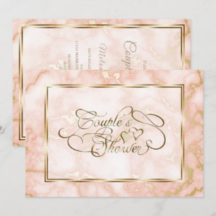 Wedding Rose and Gold Marble Ornate Calligraphy Invitation
