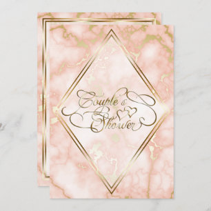 Wedding Rose and Gold Marble Ornate Calligraphy Invitation