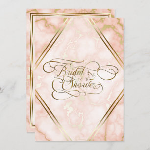 Wedding Rose and Gold Marble Ornate Calligraphy Invitation