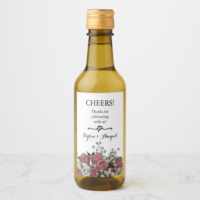 Wedding Rose Bouquet Mini Wine Bottle Label (Front)