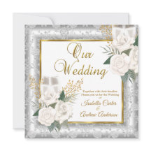 Wedding Rose Champagne Gold Silver Damask