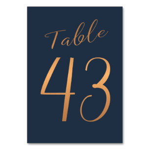 Wedding rose gold copper glitter navy table number