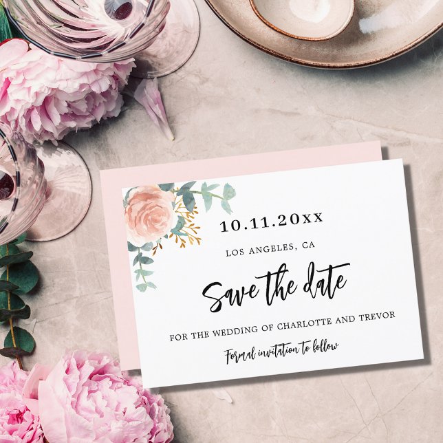Wedding rose gold floral eucalyptus save the date (Creator Uploaded)