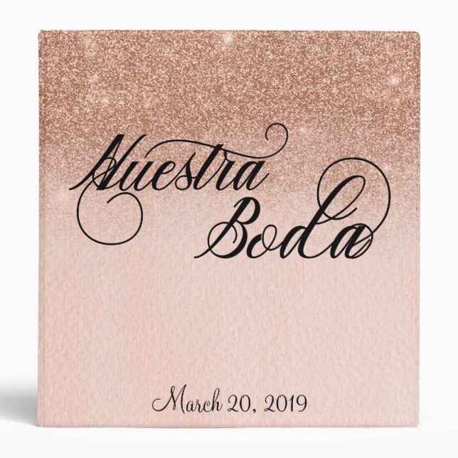 Wedding Rose Gold Nuestra Boda Spanish Binder (Front)