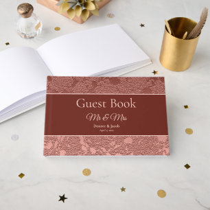 Wedding Rose Gold Pink Elegant Modern Floral Guest Book