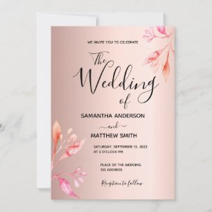 Wedding rose gold pink florals botanical modern invitation