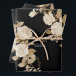 Wedding Rose Monogram Black Wrapping Paper Sheet<br><div class="desc">Romantic and chic rose design.</div>