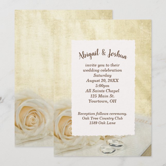 Wedding Roses and Rings Invitation (Front/Back)