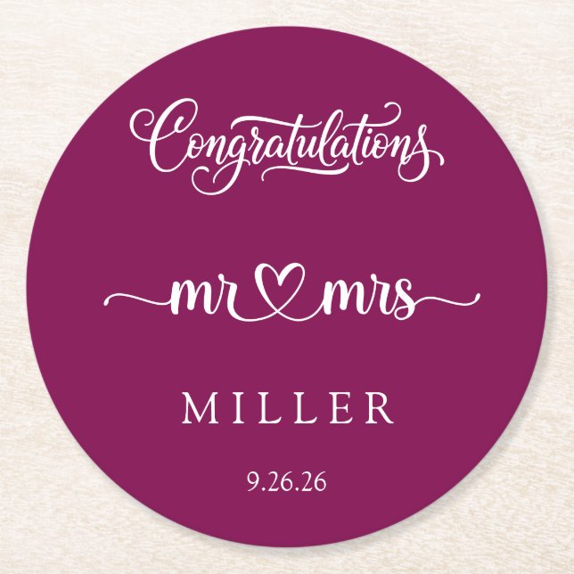 Wedding  round paper coaster (Front)
