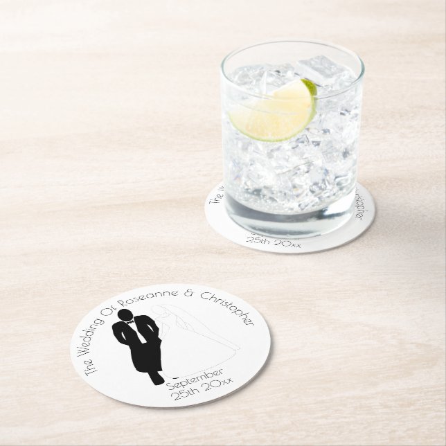 Wedding Round Paper Coaster Bride Groom (Insitu)