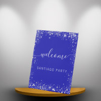 Wedding royal blue silver name script welcome