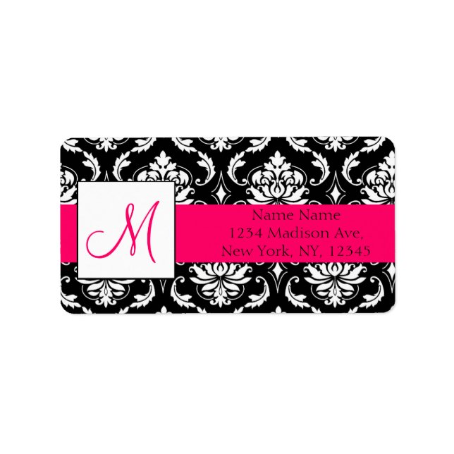 Wedding RSVP Address Labels Damask Monogram (Front)