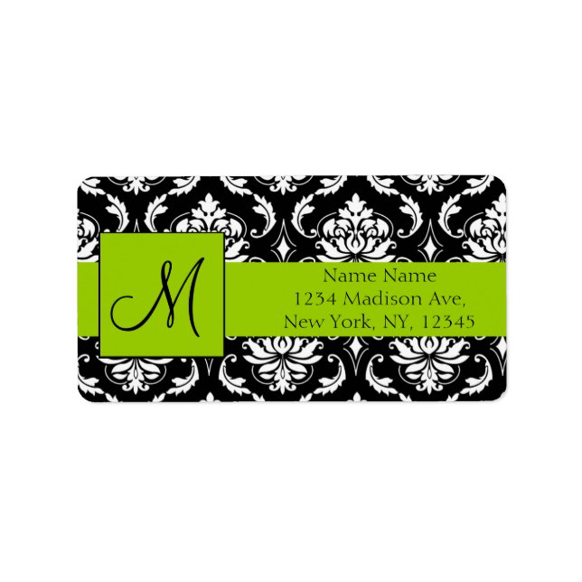 Wedding RSVP Address Labels Damask Monogram (Front)