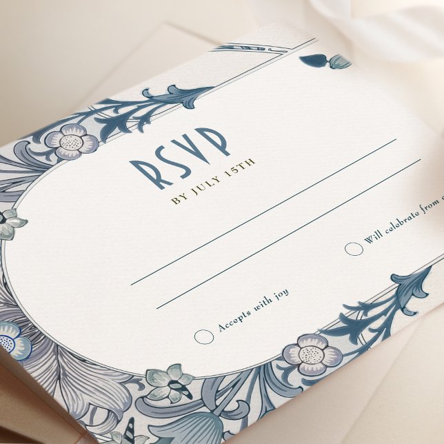 Wedding RSVP Art Nouveau Dusty Blue W Morris Invitation (Creator Uploaded)