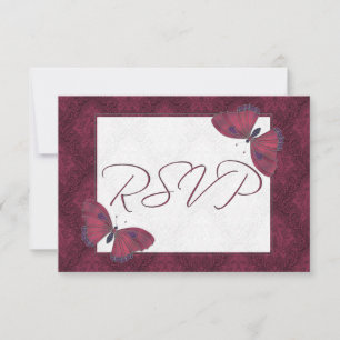 Wedding RSVP Butterfly Brocade red Card