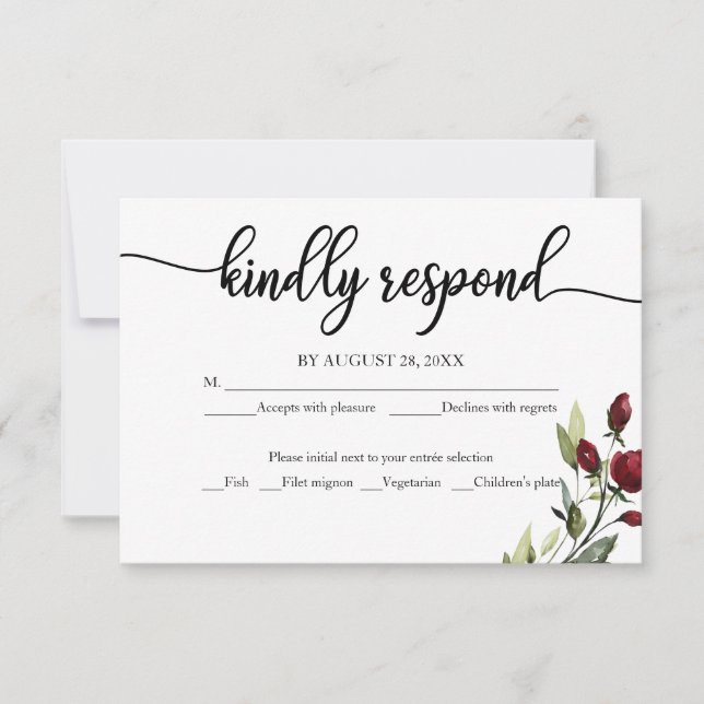 Wedding RSVP Card Burgundy Floral  (Front)