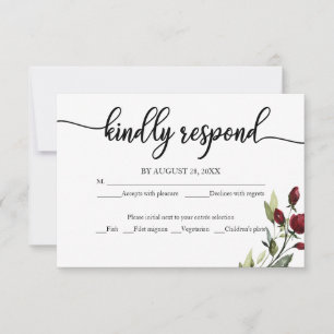 Wedding RSVP Card Burgundy Floral 