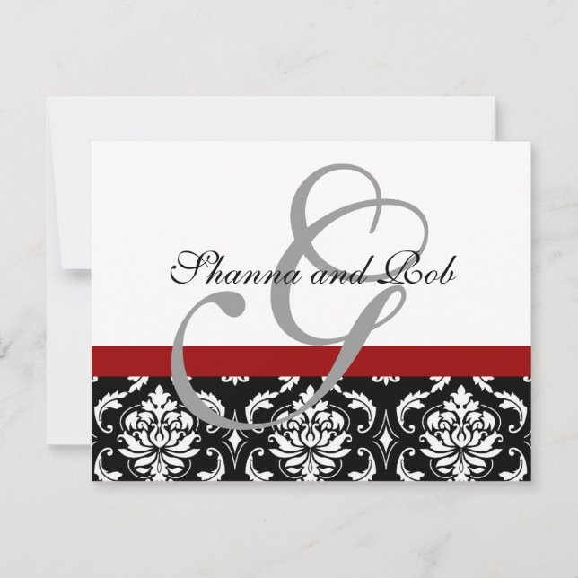Wedding RSVP Card Damask with Menu Choices (Front)